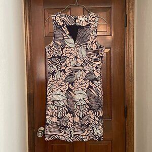 Size 16 Banana Republic linen-blend leaf print navy cream lavender/gray dress